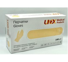 Рукавички латексні оглядові нестерильні припудрені UNEX Medical Products Колір бежевий Розмір S /50 