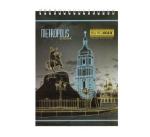 Блокнот на пружині зверху METROPOLIS,  А5, 48 аркушів, клітинка, картонна обкладинка, синій (BM.24545101-02)