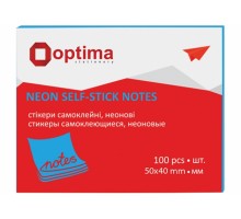 Папір д/нотат. клейкий 50х40мм 100арк неон блакитний Optima O25511