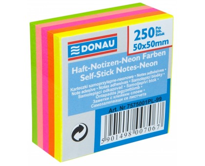 Папір для нотататок клейкий 50х50мм 250арк неонові кольори DONAU 7575001PL-99