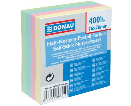 Папір д/нотат. клейкий 76х76мм 400арк пастель мікс DONAU 7573001PL-99