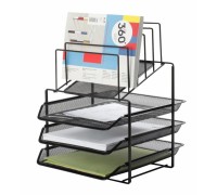 Лоток для паперів металевий, сітка, чорний, 3 відділення з сортувальником документів KF17296 Q-CONNECT