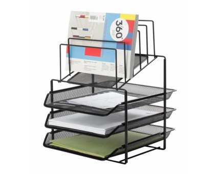 Лоток для паперів металевий, сітка, чорний, 3 відділення з сортувальником документів KF17296 Q-CONNECT