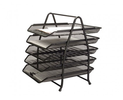 Лоток для паперів горизонтальний металева сітка чорний 5 відділень KF18474 Q-CONNECT