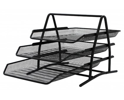 Лоток для паперів горизонтальний "3в1" металевий чорний KF00823 (Q-CONNECT)