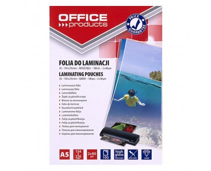 Плівка для ламінування OFFICE PRODUCTS 20325215-90, А5, 80 мікрон, глянцева, 100шт