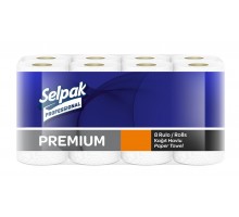 Рушники целюлозні SELPAK Premium, на гільзі, 3-х шарові, по 8 рулонів, білі.