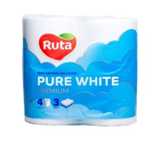 Папір туалетний  RUTA Pure White,  4 рулони, на гільзі, 3-х шаровий., білий. 