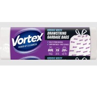 Пакети для сміття із затяжкою Vortex білі HD, 60х64 см, 60 л, 15 шт (16119840)